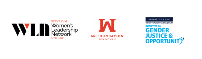 Logos of the Birnbaum Women's Leadership Network, Ms. Foundation, and Georgetown Center on Law and Poverty's Initiative on Gender Justice & Opportunity